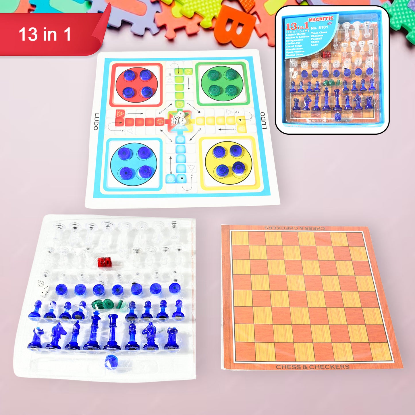 Multi-Game Family Set: Chess, Ludo, Snakes & Ladders & More