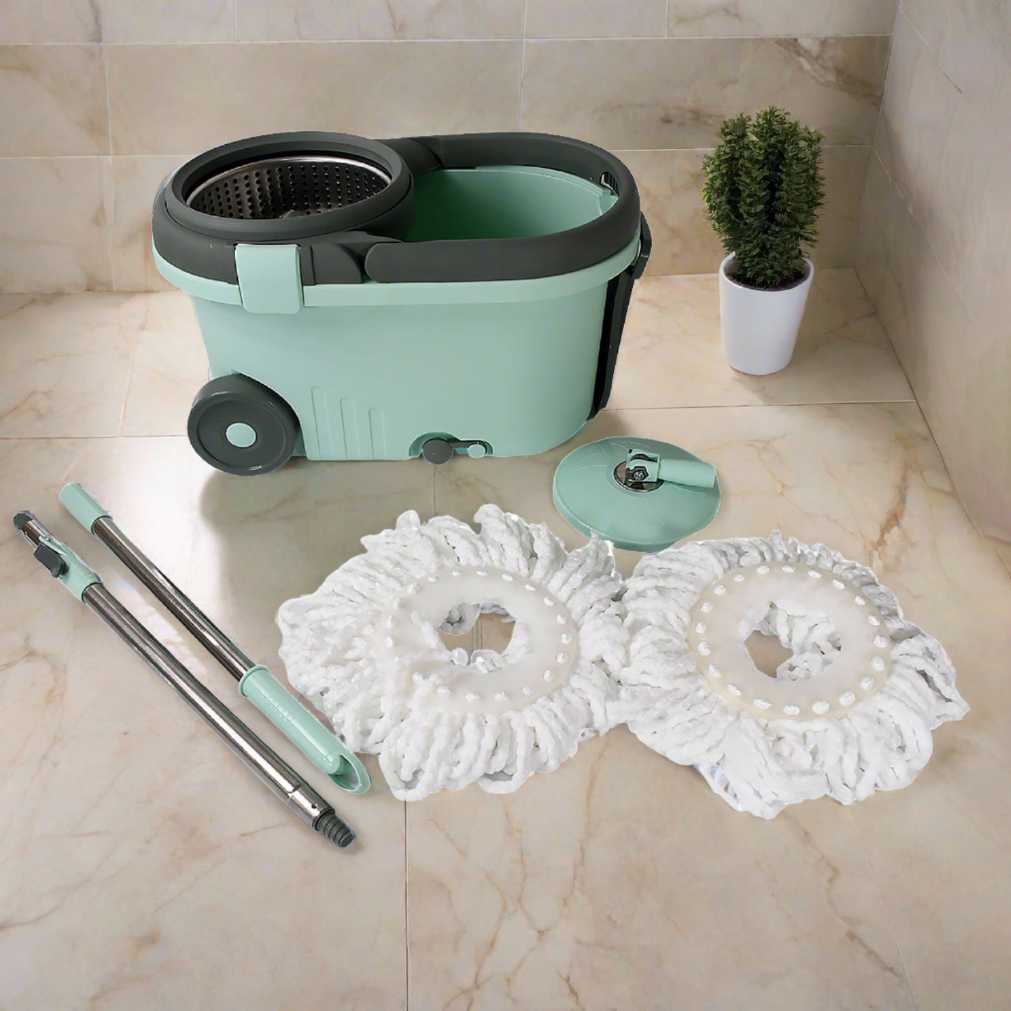 8084 Ganesh Quick Spin Mop Steel Spin Bucket Floor Cleaning Easy Wheels  Big Bucket Floor Cleaning Mop With Bucket 2 Micro Fiber Head  Refill