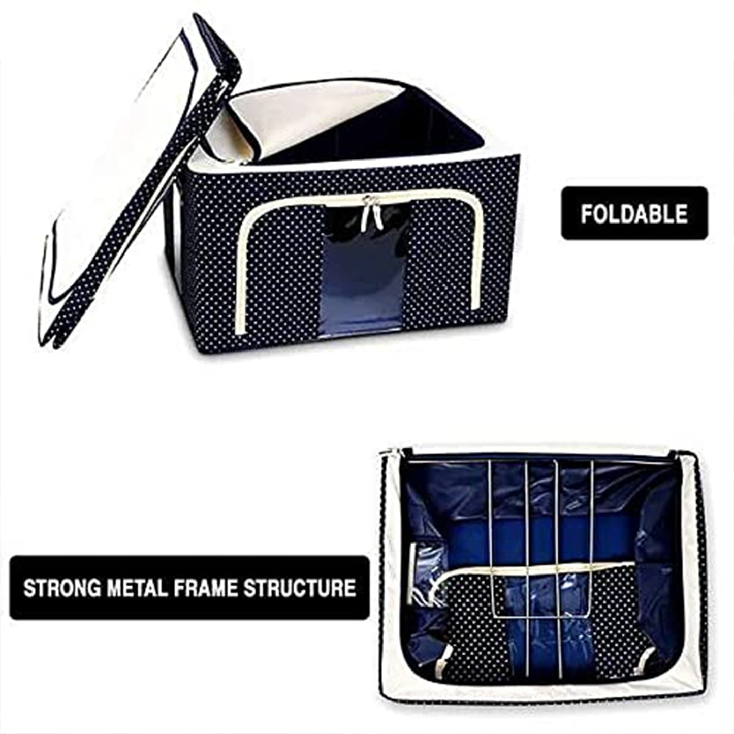 17641 Foldable Steel Frame Clothes Living Storage Organizer Handled Bag Box For Large Size Bedding Blankets Women Saree Toys  Cloth Storage Box  Bag (66 Liter)