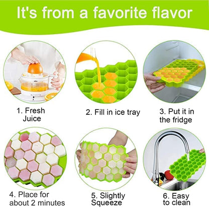 7161 Flexible Silicone Honeycomb Design 37 Cavity Ice Cube Moulds Trays Small Cubes For Whiskey Tray For Fridge (Multicolor)