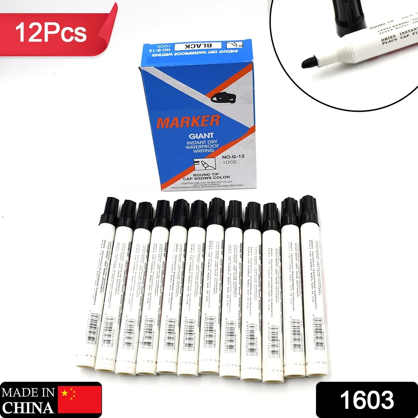 1603 Black Permanent Marker Leak Proof Marker Craftworks School Projects And Other  Suitable For Office And Home Use (Pack Of 12 Pc)