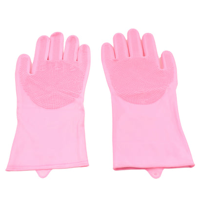 8740 Dishwashing Gloves With Scrubber Silicone Cleaning Reusable Scrub Gloves For Wash Dish Kitchen Bathroom Pet Grooming Wet And Dry Glove (1 Pair 155gm)