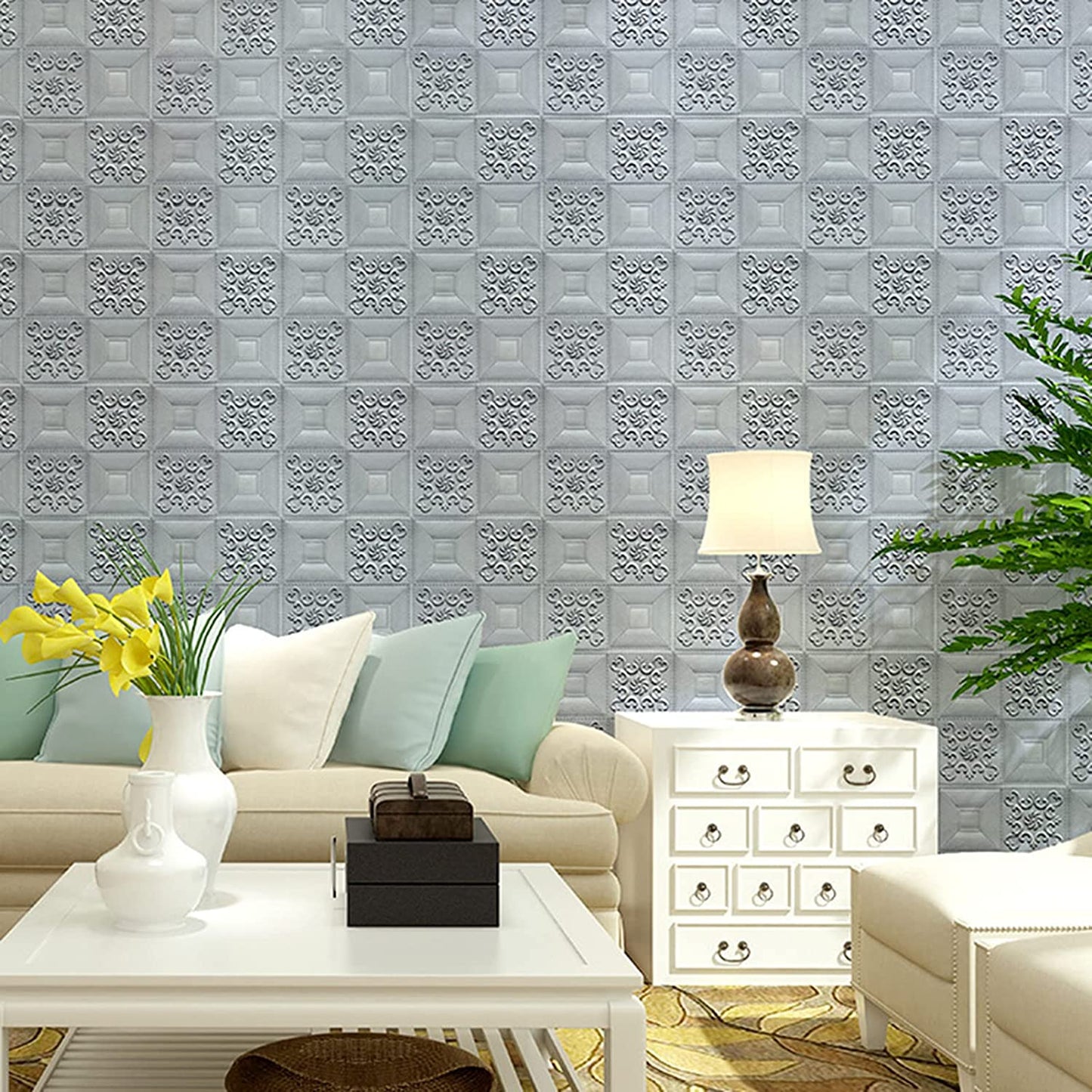 9277 Stone Design Wallpaper 3d Foam Wallpaper Sticker Panels I Ceiling Wallpaper For Living Room Bedroom I Furniture Door I Foam Tiles (Blue Color)