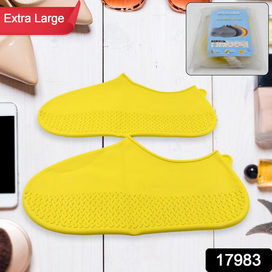 17983 Non-slip Silicone Rain Reusable Anti Skid Waterproof Fordable Boot Shoe Cover (Extra Large Size (Xl) 1 Pair  Yellow)