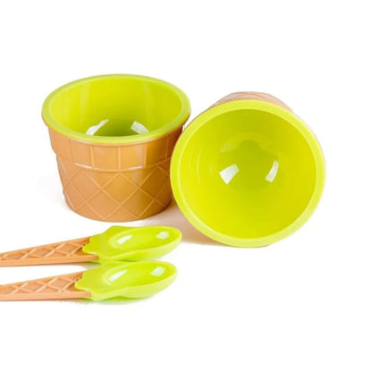 5320 Ice-cream Waffle Spoon Bowel Cup Set  Premium Ice Cream Set  Ice-cream Bowel With Spoon 2pc Couple Bowl Set