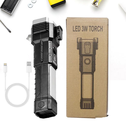 3W Rechargeable LED Flashlight with Hammer & Magnets