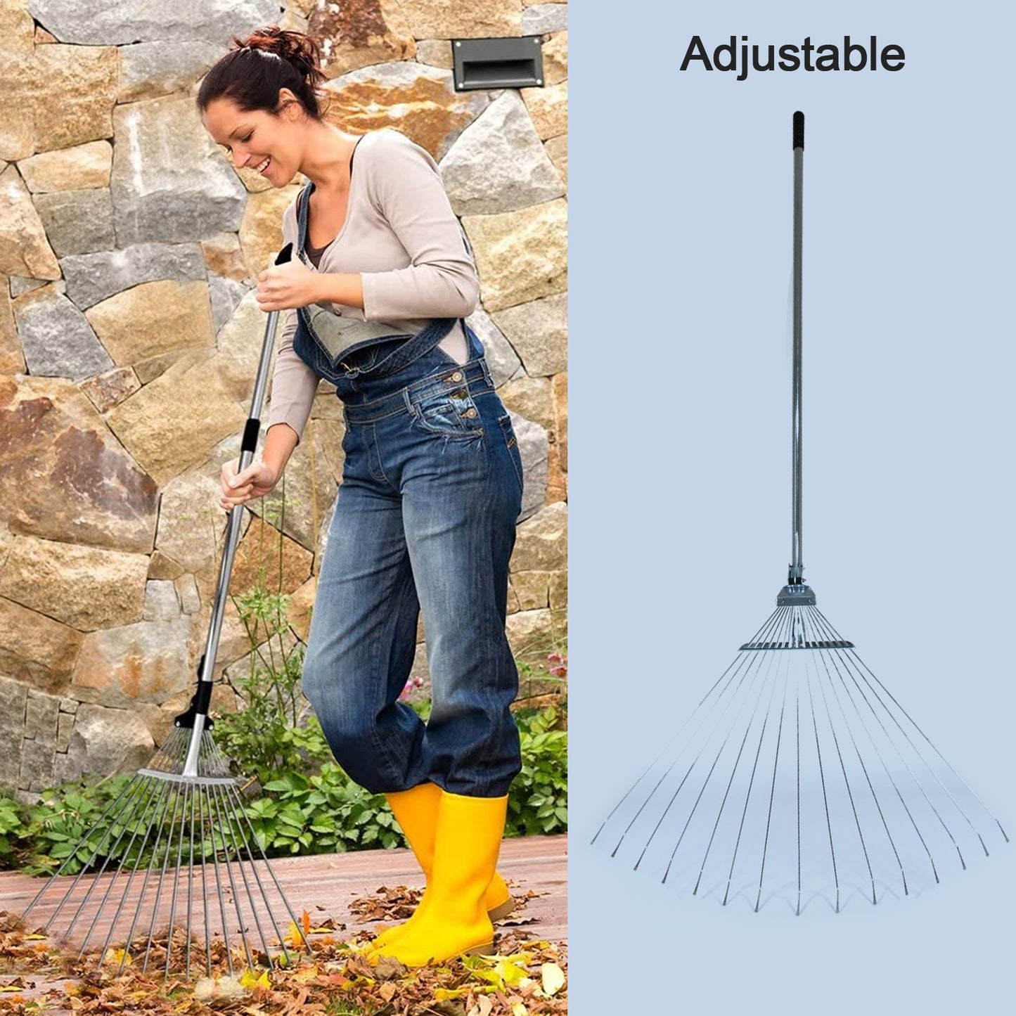 7599 115-152 Cm Rake For Gardening Stainless Steel Telescopic Garden Rake For Quick Clean Up Of Lawn And Yard Adjustable Rake Claws Spacing Garden Broom With Long Handle For Clean Leaves (Moq - 2 Pc)