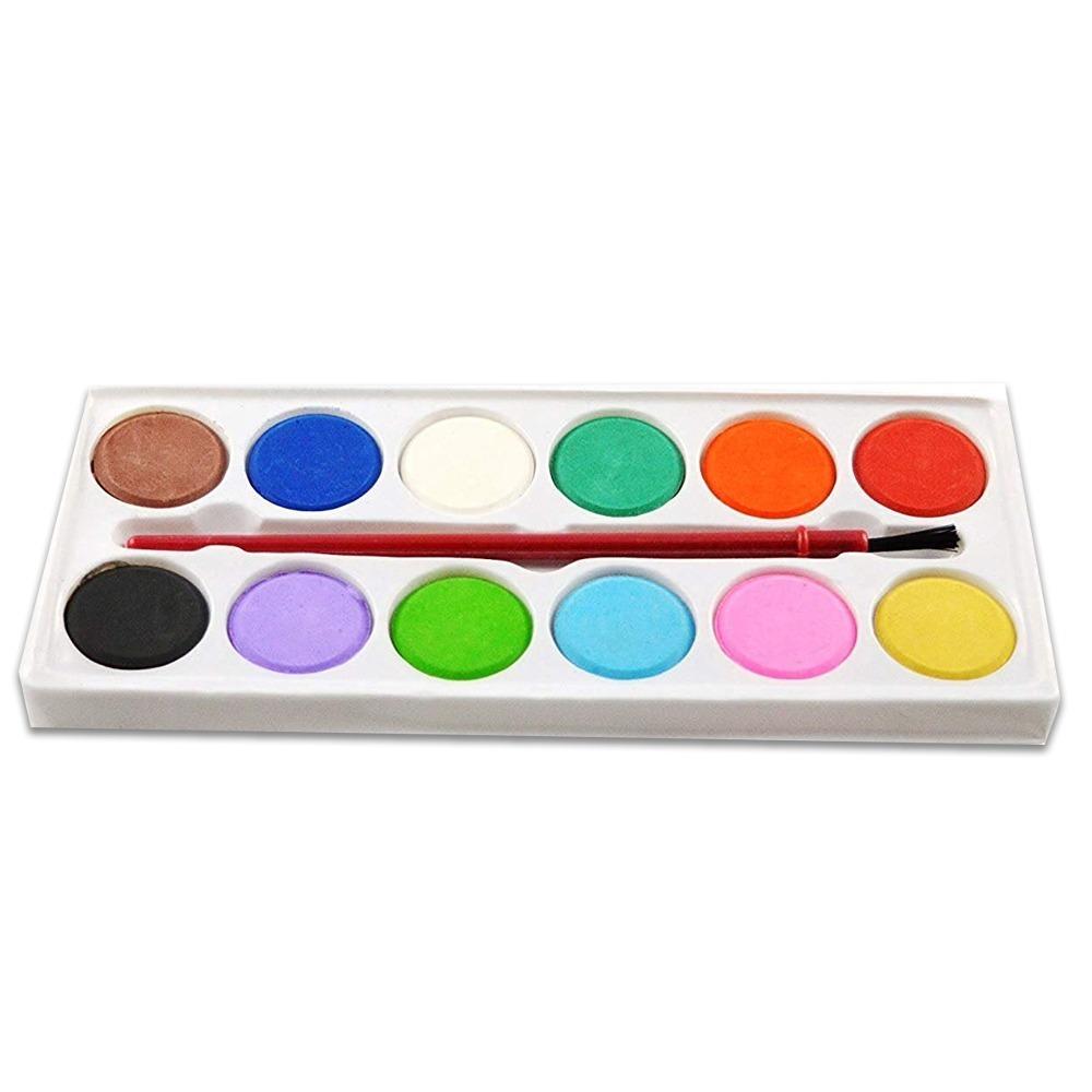 Watercolor Paint Kit - 12 Colors + Brush (13 Pcs)