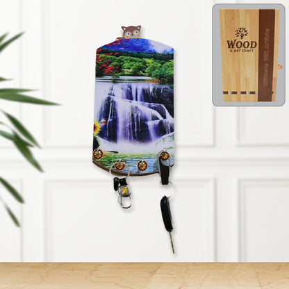 Vertical Scenery Wooden Wall Hanging with Hooks