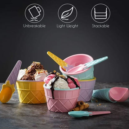 5320 Ice-cream Waffle Spoon Bowel Cup Set  Premium Ice Cream Set  Ice-cream Bowel With Spoon 2pc Couple Bowl Set