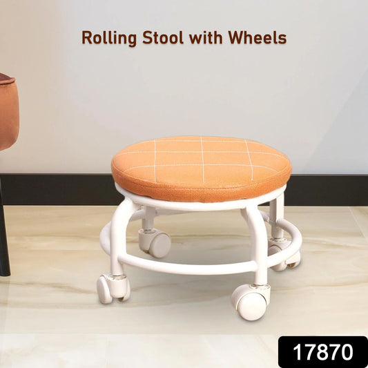 17870 Roller Seat Stool Low Height Rolling Stool Multifunctional Small Household Movable Mini Stool Pulley Wheel Stool For Garage Home Library (1 Pc)