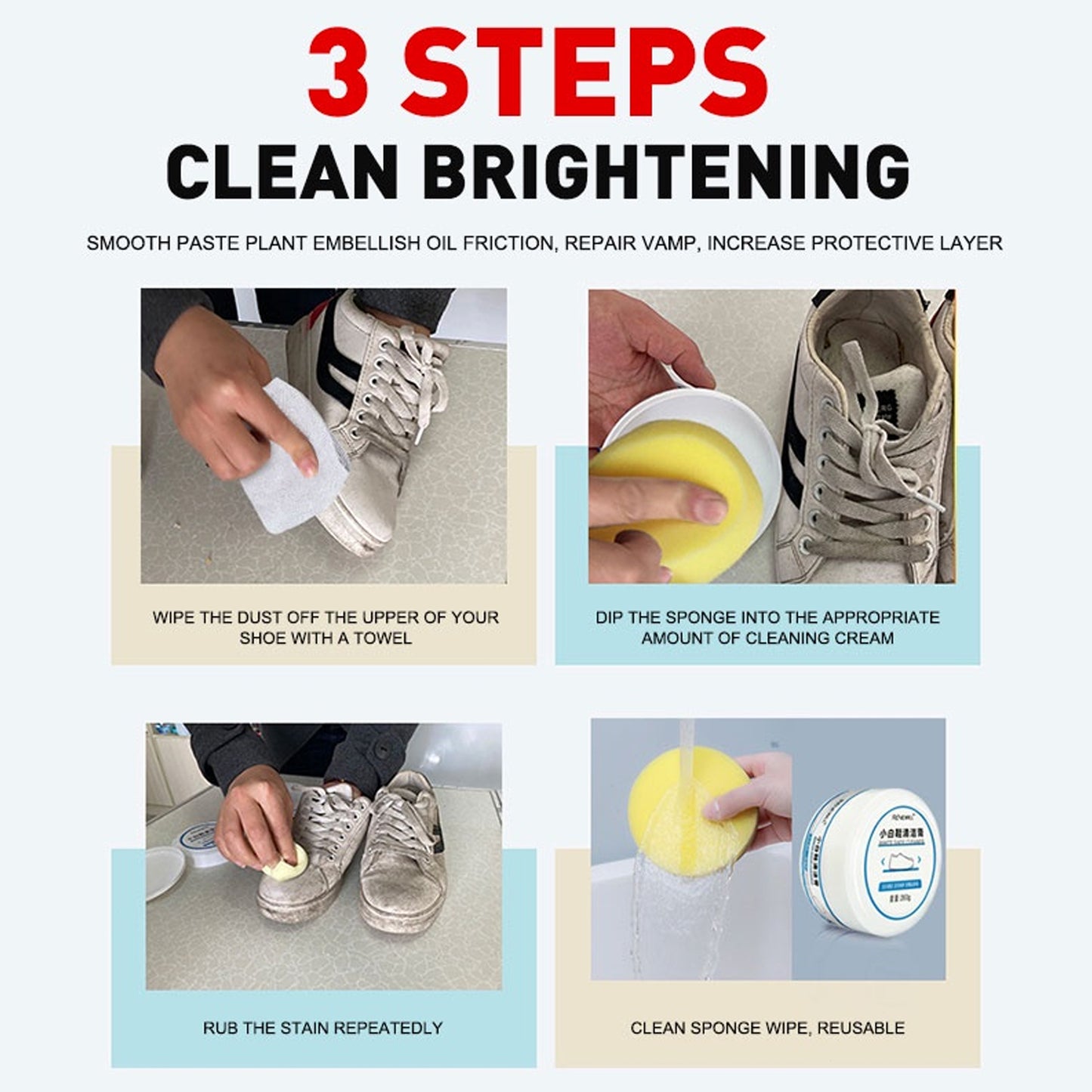 17733 Stain Remover Cleansing Cream For Shoe Polish Sneaker Cleaning Kit Shoe Eraser Stain Remover White Rubber Sole Shoe Cleaner White Shoe Cleaning Cream Stain Remover (260 Gm)