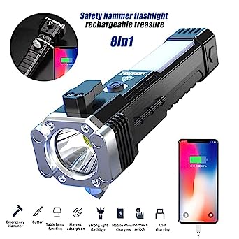 3W Rechargeable LED Flashlight with Hammer & Magnets